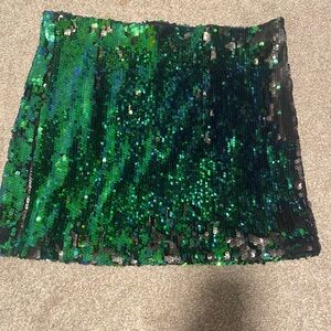 Guess Emerald and Black Mermaid Sequin Mini Skirt Size Medium